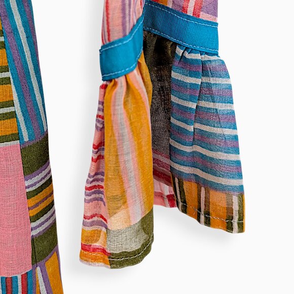 vintage 70's handmade metal zipper pastel rainbow patchwork madras midi dress - Picture 9 of 11